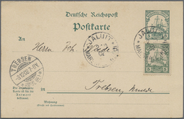 GA Deutsche Kolonien - Marshall-Inseln - Ganzsachen: 1902, 5 / 5 Pf Grün Yacht Antwortdoppelkarte, Zusa - Marshall