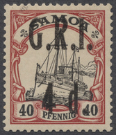 * Deutsche Kolonien - Samoa - Britische Besetzung: 1914, 4d Statt 5d Auf 40 Pf. Karmin/schwarz, Fehlau - Samoa