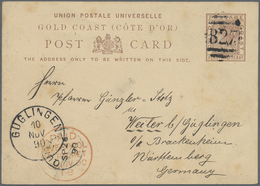 GA Deutsche Kolonien - Togo-Vorläufer: 1890, Gold Coast 1 1/2 Pence Ganzsache Mit Nummernstempel "B 27" - Togo