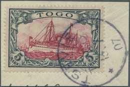 Brfst Deutsche Kolonien - Togo: 1907, 5 Mk. Schiff Ohne Wz., Höchstwert Sauber Entwertet Mit Gutem Stempel - Togo