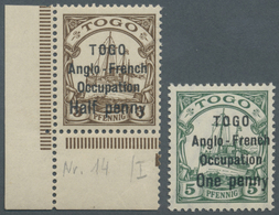 ** Deutsche Kolonien - Togo - Britische Besetzung: 1914, 3 Pf Braun (Eckrandstück) Und 5 Pf Grün Jeweil - Togo