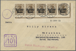 Br Deutsche Besetzung I. WK: Deutsche Post In Polen: 1915, 3 Pf Dkl'ockerbraun, Fünferstreifen Vom Unte - Occupazione 1914 – 18