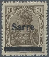 ** Deutsche Abstimmungsgebiete: Saargebiet: 1920, Germania 3 Pf. Dunkelockerbraun Mit Aufdruck 'Sarre', - Sonstige & Ohne Zuordnung