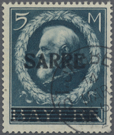 O Deutsche Abstimmungsgebiete: Saargebiet: 1920, 5 Mark Blau, Sarre-Bayern Mit Aufdruck, Sauber Gestem - Sonstige & Ohne Zuordnung