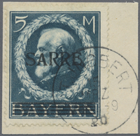 Brfst Deutsche Abstimmungsgebiete: Saargebiet: 1920, 5 Mark Blau, Sarre-Bayern Mit AUFDRUCK-ABART: „Kleine - Other & Unclassified