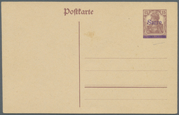 GA Deutsche Abstimmungsgebiete: Saargebiet - Ganzsachen: 1920, Probedruck: Postkarte 15 Pf Braunlila Ge - Postwaardestukken