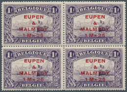 **/ Belgische Besetzung - Eupen Und Malmedy: 1920, 1 Mk. 25 Auf 1 Fr Im Postfrischen Viererblock In Der - OC38/54 Occupation Belge En Allemagne