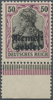 ** Memel: 1920, 50 Pfg. Germania, Dunkelgraulila Auf Orangeweiß, Tadellos Postfrisches Unterrandstück I - Memelland 1923