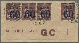 Brfst Memel: 1920, 60 Auf 40 Pfg Auf 20 C. Im Waagerechten Unterrand-Viererstreifen Mit Zwischenstegpaar U - Memel (Klaïpeda) 1923