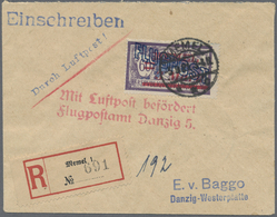 Br Memel: 1921, 3 Kleine R-Briefe Von Memel Nach Danzig Mit Rotem L2 "Mit Luftpost Befördert/Flugpostam - Memelgebiet 1923