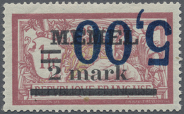 ** Memel: 1922, 5,00 Auf 2 M. Auf 1 Fr. Aufdruckausgabe Mit Kopfstehendem Aufdruck, Postfrisch, Kabinet - Memel (Klaïpeda) 1923