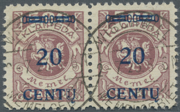 O Memel: 1923, Freimarke 20 CENTU Als Gestempeltes Waag. Paar, Dabei Weisser Keil Unter "L" Von Klaipe - Memelgebiet 1923