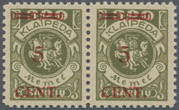 ** Memel: 1923, 5 C. Auf 300 M. Aufdruck "CENT.", Postfr. Im Waagerechten Typenpaar II E/I E, Tadellos, - Memelgebiet 1923