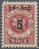 ** Memel: 1923, 5 C. Auf 100 M. Dunkelrosa, Mit Aufdruckfehler "linker Zierbalken Zu Ca. 1/4 Ausgebroch - Memel (Klaïpeda) 1923