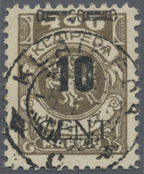 O Memel: 1923, 10 C. Auf 400 M. Dunkelolivbraun Mit Aufdruckfehler "linker Zierbalken Zu Ca. 1/4 Ausge - Memel (Klaïpeda) 1923