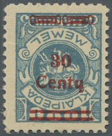 ** Memel: 1923, 30 C. Auf 1000 M. Grünlichblau Mit Kopfstehendem Aufdruck, Postfrisch, Pracht, Signiert - Memel (Klaipeda) 1923