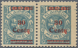 ** Memel: 1923, Abart Xx, 30 Centy Waagerechtes Aufdruckpaar- Schmale Und Extrem Breite Marke (20mm + 2 - Memelland 1923