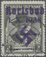 O Sudetenland - Karlsbad: 1938, Masaryk Trauermarke 2 Kr. Mit Dunkelbläulichviolettem Handstempelaufdr - Région Des Sudètes