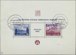 O Sudetenland - Karlsbad: 1938, Ausstellungs-Block Bratislava 1937 Mit Handstempelaufdrucken In Type I - Région Des Sudètes