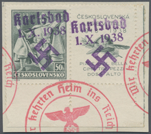 Brfst Sudetenland - Karlsbad: 1938, 50 H. Doss Altos Aus Der Rechten Unteren Bogenecke Mit überdrucktem Zi - Région Des Sudètes