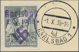 Brfst Sudetenland - Karlsbad: 1938, 50 H. Doss Alto Mit Ersttagstempel "KARLSBAD 4d 1.X.38" Auf Kabinettbr - Sudetenland