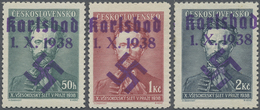 * Sudetenland - Karlsbad: 1938, Gedenkmarken Fügner, 50 H., 1 Kr. Und 2 Kr, Mit Dunkelblauviolettem Ha - Sudetenland