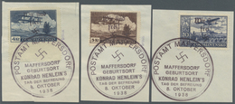 Brfst Sudetenland - Maffersdorf: 1938, 50 H. Bis 20 Kc. Flugpost, Kompletter Satz Auf Acht Briefstücken, B - Région Des Sudètes