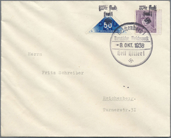 Br Sudetenland - Reichenberg: 1938, Zustelllungsmarke 50 H. Und Freimarke 60 H. Mit Handstempelaufdruck - Région Des Sudètes