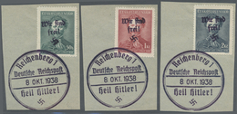 Brfst Sudetenland - Reichenberg: 1938, 50 H. Bis 2 Kc. Fügner, Kompletter Satz Auf Drei Kabinett-Briefstüc - Région Des Sudètes