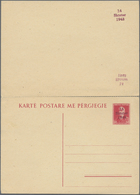 GA Dt. Besetzung II WK - Albanien - Ganzsachen: 1943, 15/15 Q Rot Antwortdoppelkarte Mit Lila Aufdruck - Occupazione 1938 – 45
