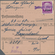 Br Dt. Besetzung II WK - Elsass: 1940, 40 Pf Lebhaftviolett, EF Auf Postanweisung Vom 20.11.40 Mit Nots - Occupazione 1938 – 45