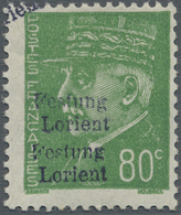 ** Dt. Besetzung II WK - Frankreich - Festung Lorient: 1945, 80 C. Pétain Smaragdgrün, Postrisches Kabi - Besetzungen 1938-45