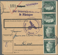 Br Dt. Besetzung II WK - Ukraine: 1941, 50 Pf Schwarzblaugrün, 3 Versch. Paketkarten Mit Reinen Mehrfac - Bezetting 1938-45