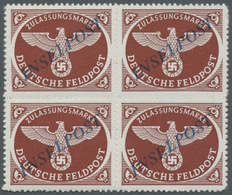 **/ Feldpostmarken: 1944, ”INSELPOST-Zulassungsmarken" Im 4-er Block Mit Hellblauen, Diagonalen ”Agramer - Andere & Zonder Classificatie