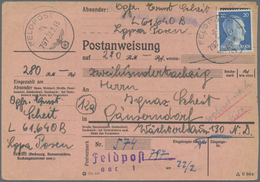 Br Feldpost 2. Weltkrieg: 1945 (22.2.), Frankierte FP-Anweisung (Mittelstück Mit Anhängendem Empfängera - Sonstige & Ohne Zuordnung