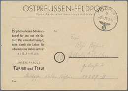 Br Feldpost 2. Weltkrieg: 1945, Ostpreußen-Feldpost, Karte Mit Magerer Schrift Und Parolenaufdruck, Gel - Autres & Non Classés