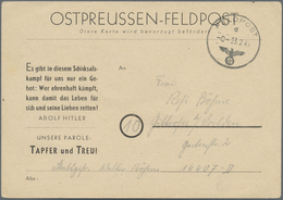 Br Feldpost 2. Weltkrieg: 1945, Ostpreußen-Feldpost, Karte Mit Magerer Schrift Und Parolenaufdruck, Gel - Other & Unclassified