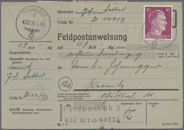 Br Feldpost 2. Weltkrieg: 1945 (26.2.), Frankierte FP.-Anweisung (Mittelstück Mit Anhängendem Empfänger - Sonstige & Ohne Zuordnung