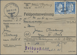 Br Feldpost 2. Weltkrieg: 1945 (6.3.), Frankierte FP-Anweisung (Mittelstück Mit Anhängendem Empfängerab - Sonstige & Ohne Zuordnung