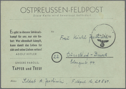 Br Feldpost 2. Weltkrieg: 1945, Ostpreussen Feldpost-Vordruckkarte Auf Graugrünem Karton Mit Ormstempel - Altri & Non Classificati