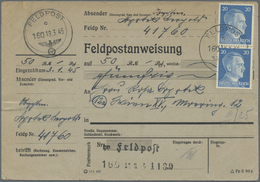 Br Feldpost 2. Weltkrieg: 1945 (19.3.), Frankierte FP-Anweisung (Mittelstück Mit Anhängendem Empfängera - Sonstige & Ohne Zuordnung