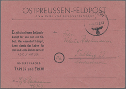 Br Feldpost 2. Weltkrieg: 1945, Ostpreussen Feldpost-Vordruckkarte Auf Lachsrotem Karton Mit Normstempe - Other & Unclassified