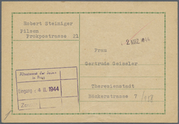 Br Ghetto-Post: Theresienstadt: 1944, 6 Pfg. Ganzsachenkarte Aus PILSEN 26.IV. Nach Theresienstadt Mit - Autres & Non Classés