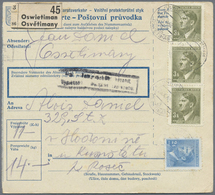 Br KZ-Post: 1942 (23.10), Frankierte Paketkarte Mit Senkrechtem Dreierstreifen 3 K Böhmen Und Mähren Au - Lettres & Documents