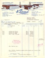 SUISSE LE LOCLE 25 MORTEAU Facture 1957  Chocolat KLAUS  CONFISERIE CHOCOLATERIE * Z50 - Switzerland