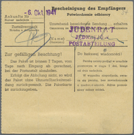 Br KZ-Post: 1941 Ghetto Jedrzejow: Paketkarte Von "SLOMNIKI 4.10.41" An Eine Juden Im Ghetto Jedrzejow - Lettres & Documents