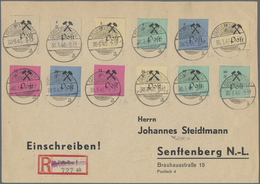 Brfst Deutsche Lokalausgaben Ab 1945: 1945. GROSSRÄSCHEN. Kpl. Satz (12 Werte) Auf überfrankierter R-Postk - Other & Unclassified