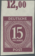 ** Alliierte Besetzung - Gemeinschaftsausgaben: 1946, Ziffer 15 Pfg. Bräunlichlila, Ungezähntes Oberran - Other & Unclassified