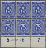 ** Alliierte Besetzung - Gemeinschaftsausgaben: 1946, Freimarken Ziffern-Serie 75 Pf Sechserblock Vom U - Altri & Non Classificati
