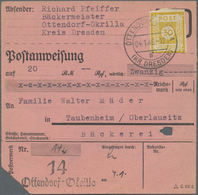 Br Sowjetische Zone - Ost-Sachsen: 1945, 30 Pf Braungelb, EF Auf Postanweisung über 20 RM Von Ottendorf - Other & Unclassified